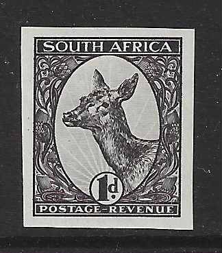 Union: 1929 Imperforate Booysen essay in scarce black. Superb MNH.  See below.