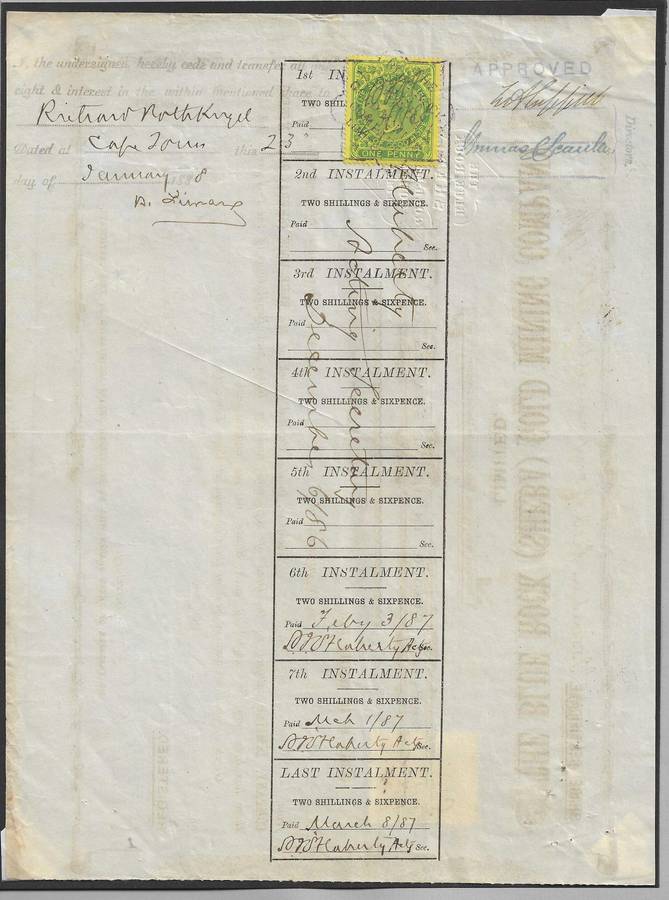 BLUE ROCK (SHEBA) GOLD MINING Co. Ltd. share certificate. Very scarce. See below.