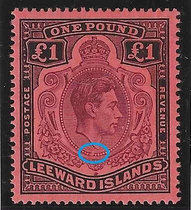 Leeward Islands: `MISSING PEARL` George VI SG 114ba fine mint.