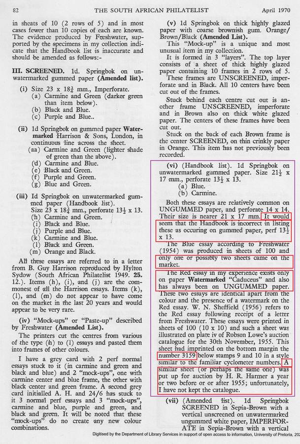 Union 1923 Harrison Essay Rarity: Sheet no. corner of 17 with Caduceus watermark. See below.