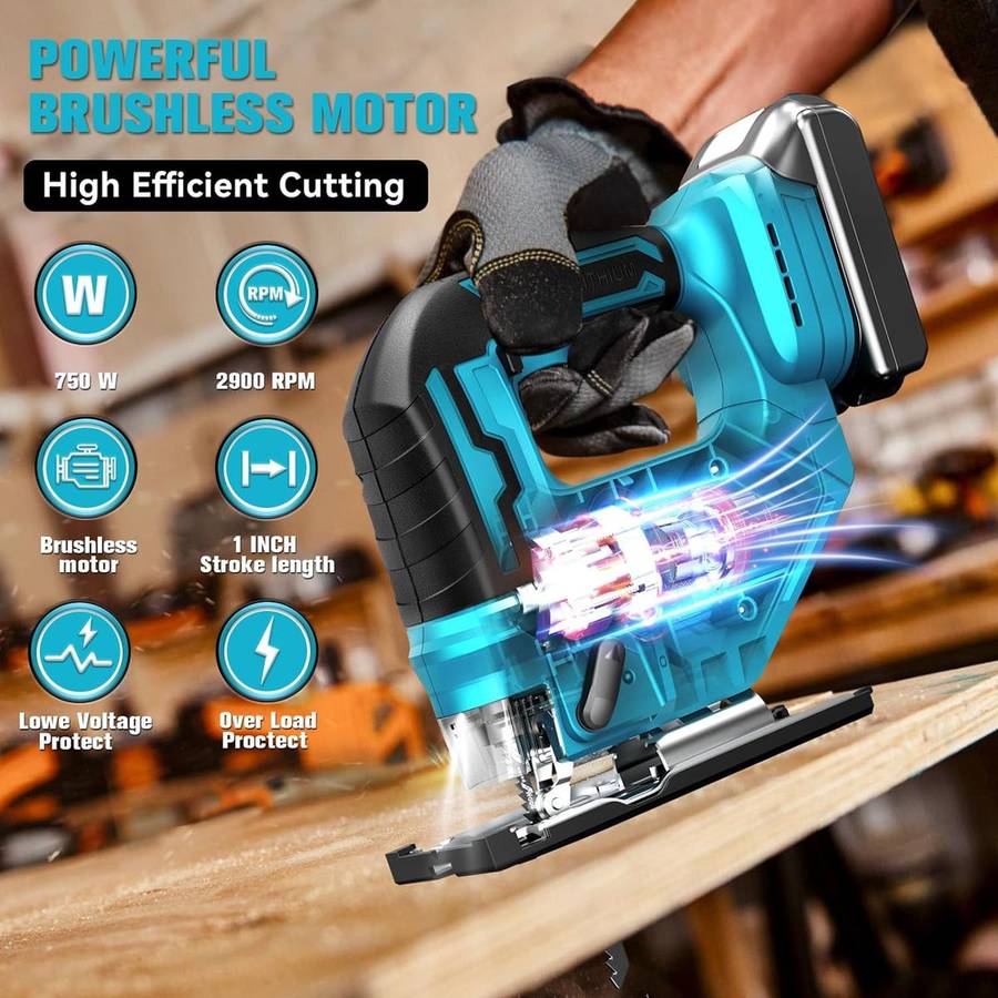 Powerful Brushless Cordless Handheld Jig Saw With Two Lithium Battery