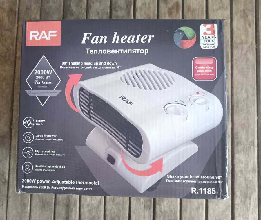 2000W RAF FAN Heater. Hot or Cold Function.
