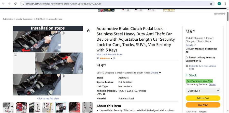 Automotive Brake Clutch Pedal Lock