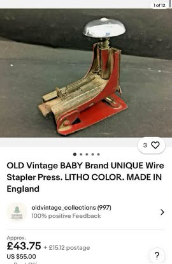 vintage Baby brand unique wire stapler press.