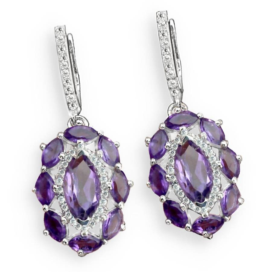 Natural Unheated Purple Amethyst & White Cubic Gemstone Solid .925 Sterling Silver Set