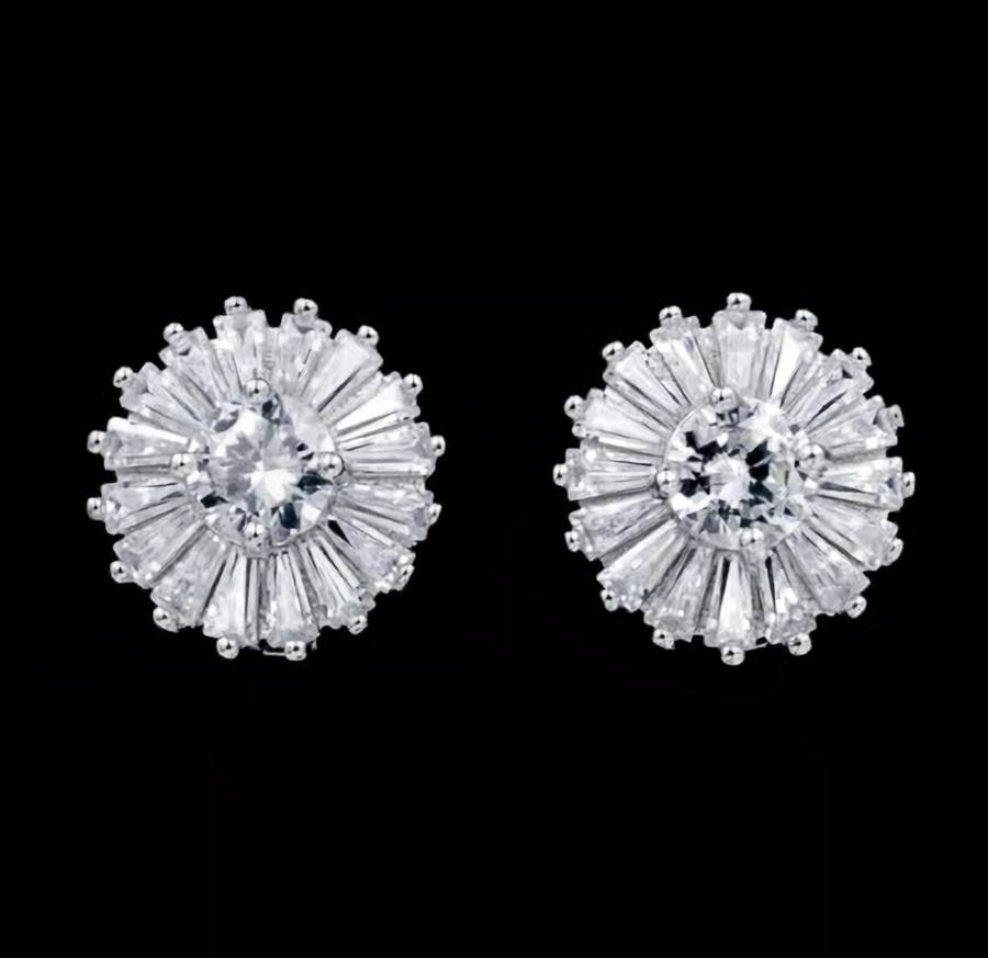 White Cubic Zirconia Tapered Baguettes set in Solid .925 Sterling Silver Pendant and Earrings Set