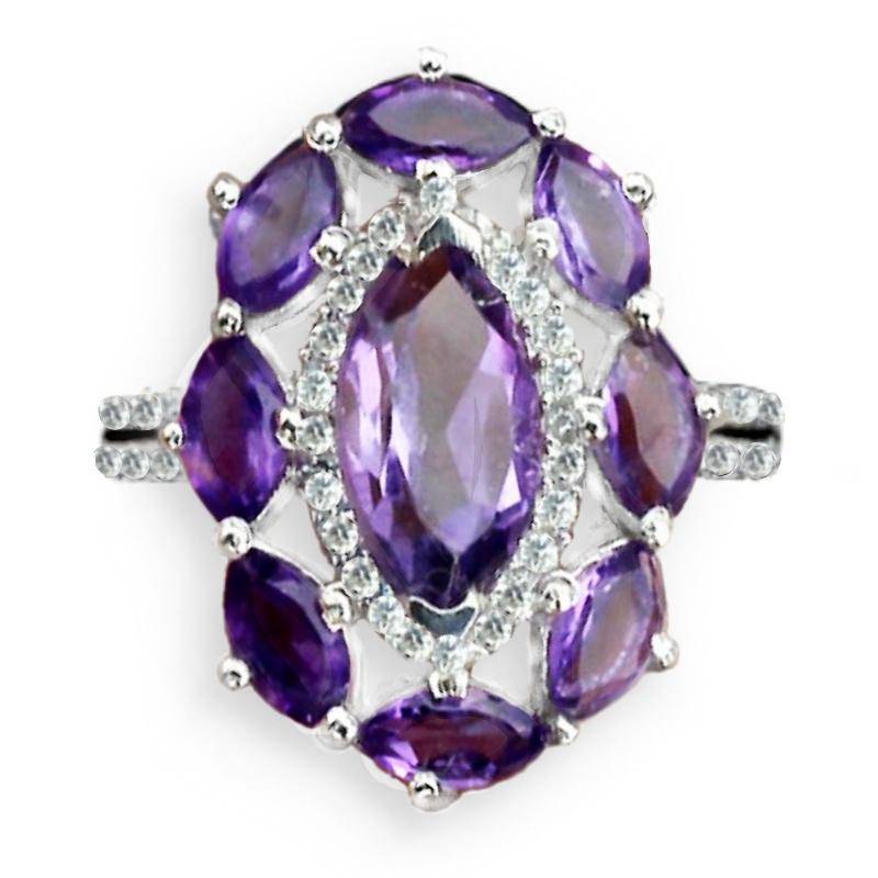 Natural Unheated Purple Amethyst & White Cubic Gemstone Solid .925 Sterling Silver Set