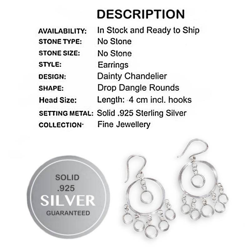 Dainty Chandelier Style made in Solid .925 Sterling Silver Drop Dangle Earrings