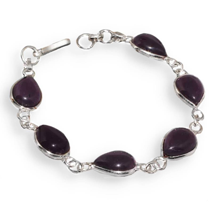 Deep Purple Amethyst Pear Shape Gemstones set in 925 Sterling Silver Plated Handmade Bracelet