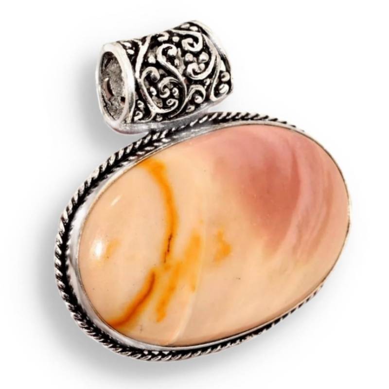 Natural Mookaite Oval Shape Gemstone set in .925 Sterling Silver Antique Style Pendant