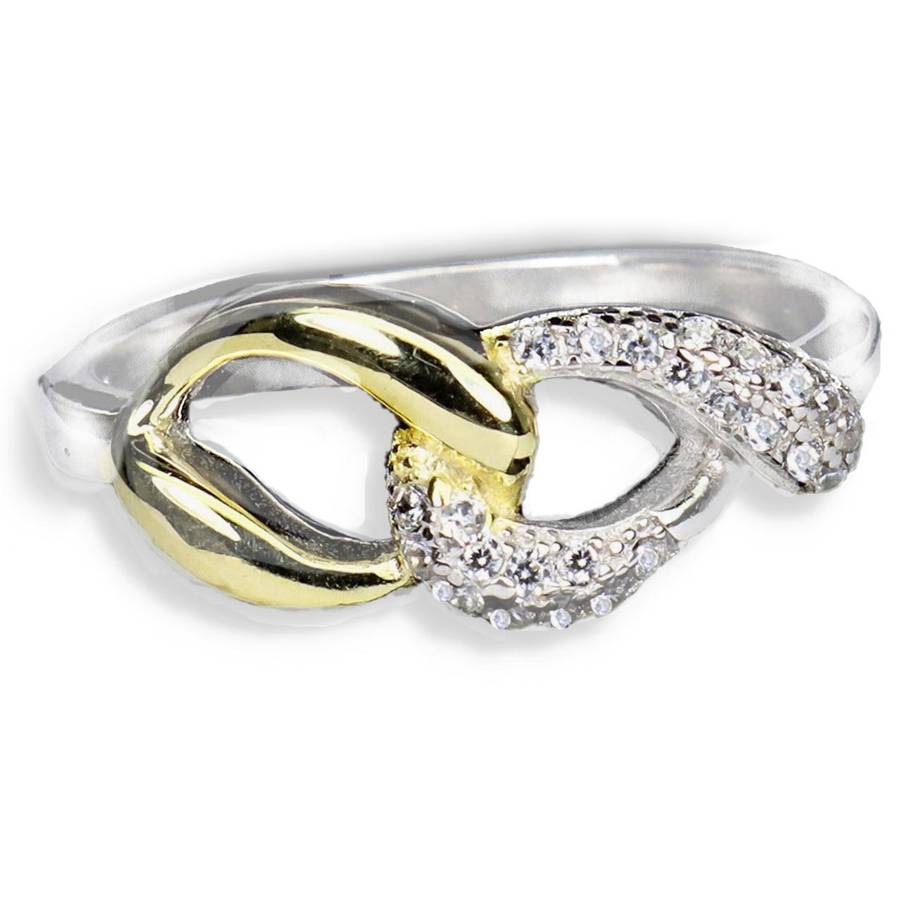 Two Tone AAA Diamond Cut AAA White CZ Solid .925 Silver 14K White and Yellow Gold Necklace