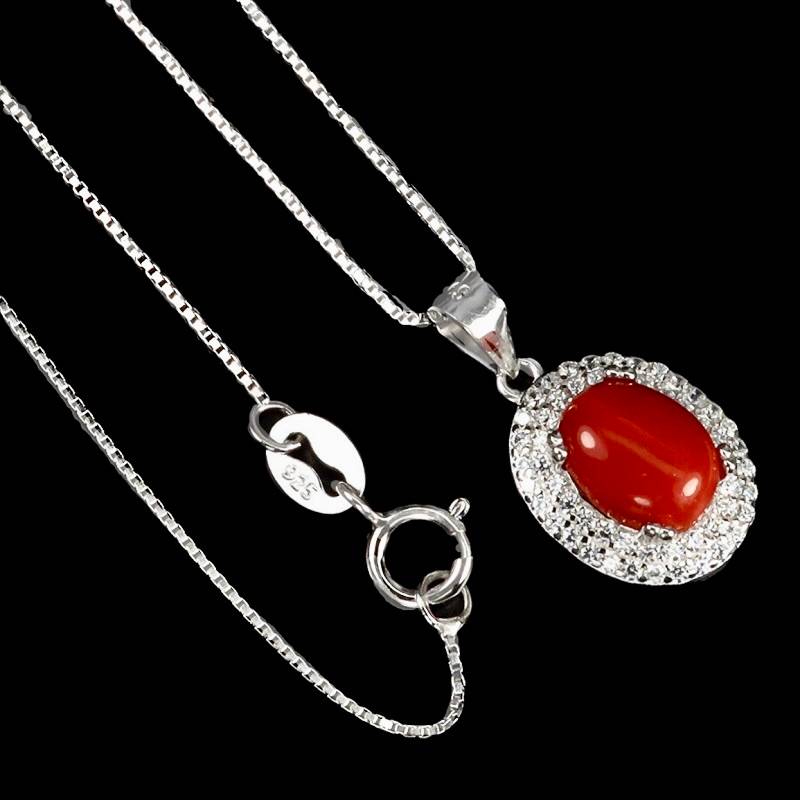 Rare Natural Unheated Italian Coral AAA White CZ in Solid Sterling Silver White Gold Necklace