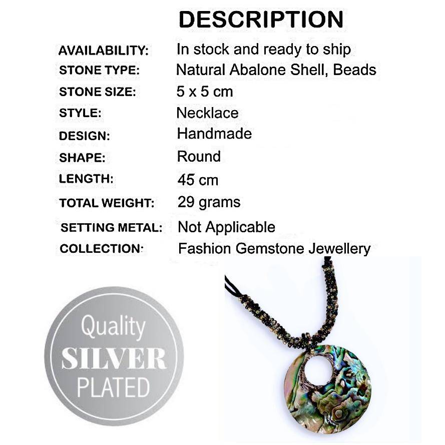 New Zealand Abalone Shell and Mother of Pearl with  Beadwork and Black Cord Handmade Necklace