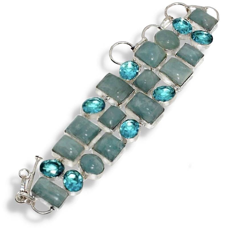 Rare Find Natural Aquamarine and Green Amethyst Gemstone set in 925 Sterling Silver Necklace