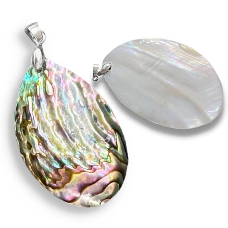 Natural New Zealand Abalone Paua Shell with Mother of Pearl Backing 18K W/Gold Plated Pendant