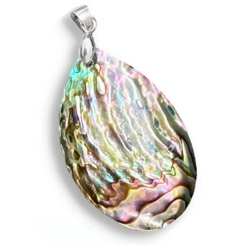 Natural New Zealand Abalone Paua Shell with Mother of Pearl Backing 18K W/Gold Plated Pendant