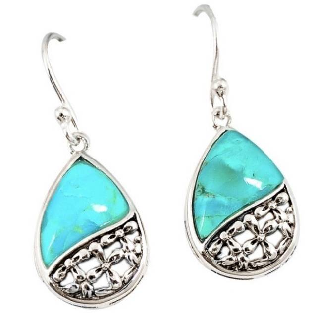 5.47 cts Natural  Copper Turquoise Gemstone set in Solid .925 Sterling Silver Earrings