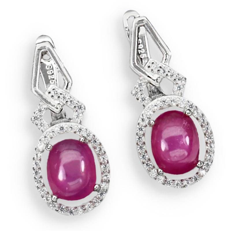 Deluxe Natural Red Pink Ruby and White CZ Gemstone Set in Solid .925 Sterling Silver Earrings