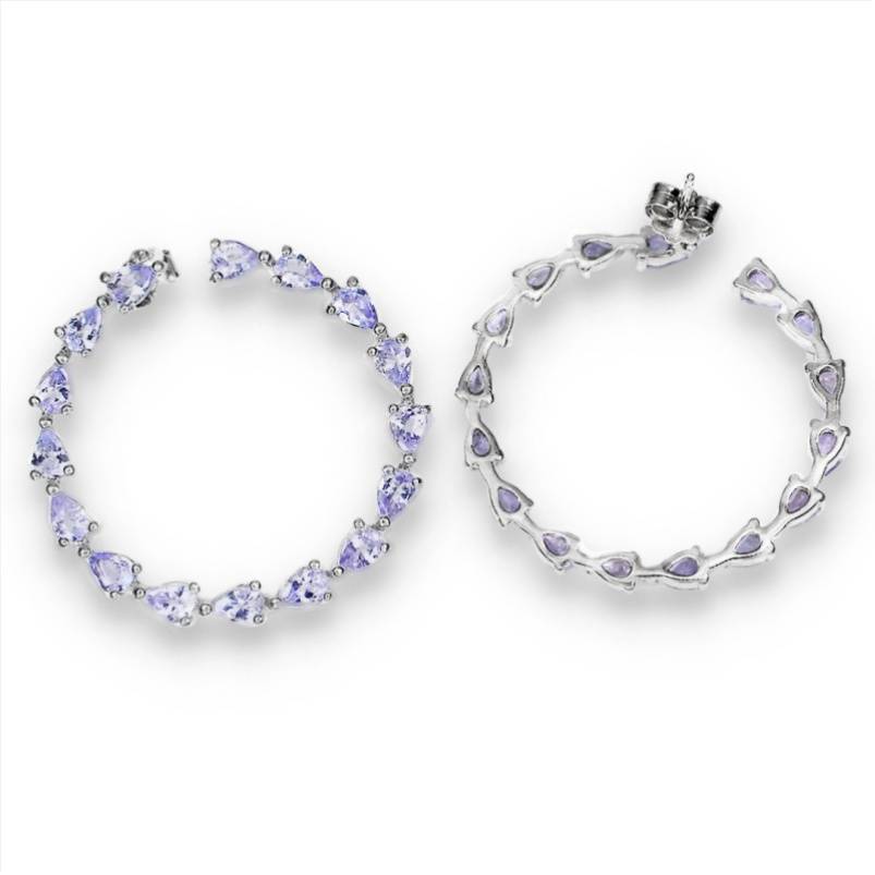 32 Natural Unheated Violet Tanzanite Gemstone Pears in Solid 925 Sterling Silver 14K W/Gold Earrings