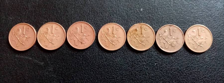 South African One Cent Pieces -  7 coins from between 50 and 60 years old!