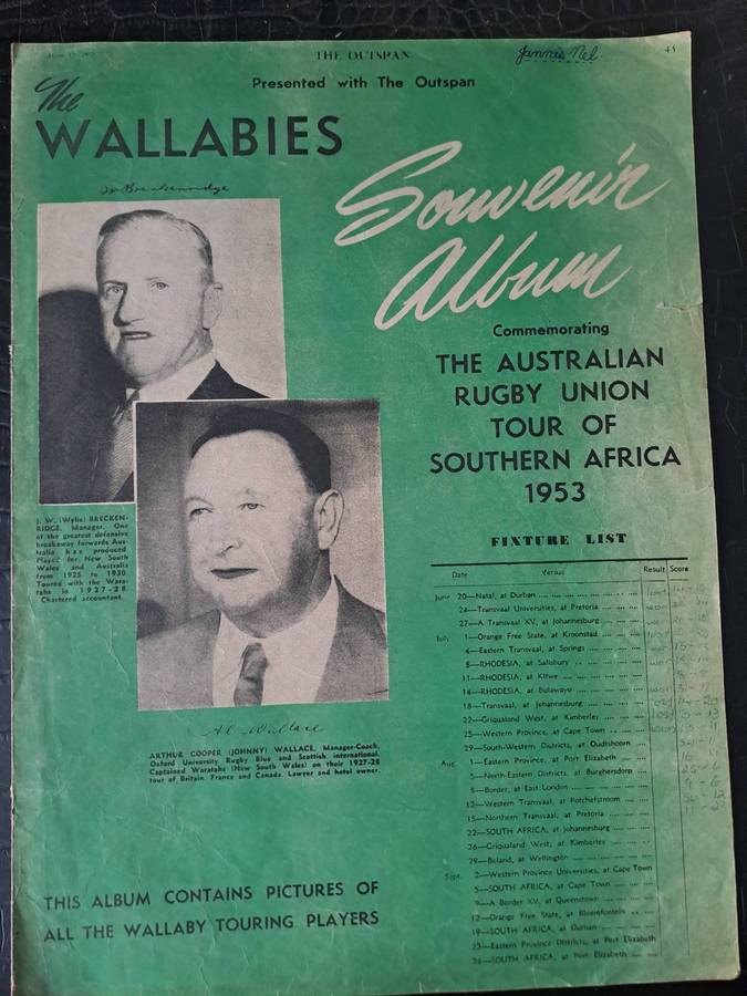 Rugby souvenir insert to Brandwag 1953 Wallabies to SA 4 pp