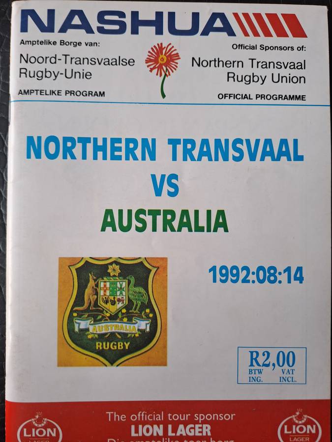 Rugby programmes. Complete set: Australia to South Africa 1992