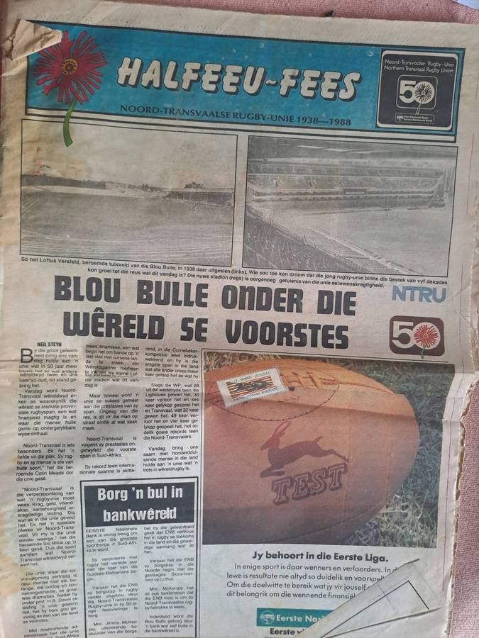 Rugby Special newspaper  souvenir of Northern Transvaal half centenary 1938-1988. 48 pp