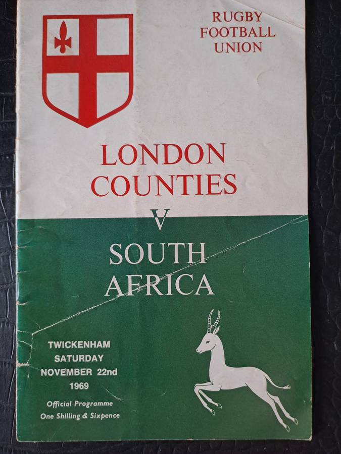 Rugby programme London Counties v South Africa 22 Nov 1969 Twickenham