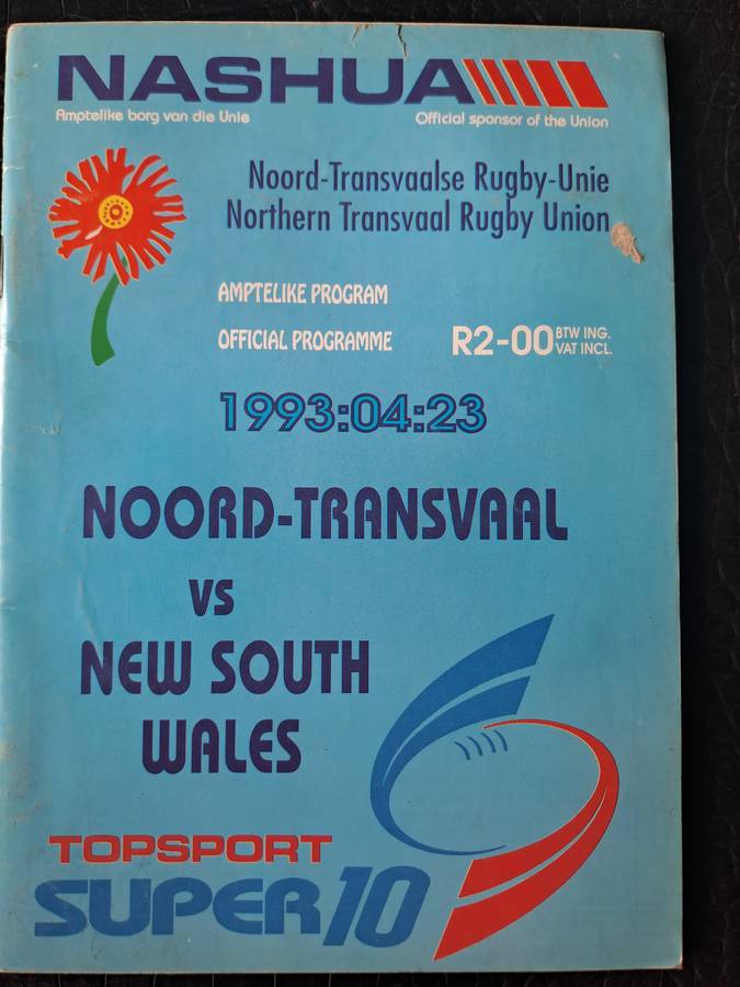 Rugby programme Northern Transvaal v New South Wales 23 April 1993