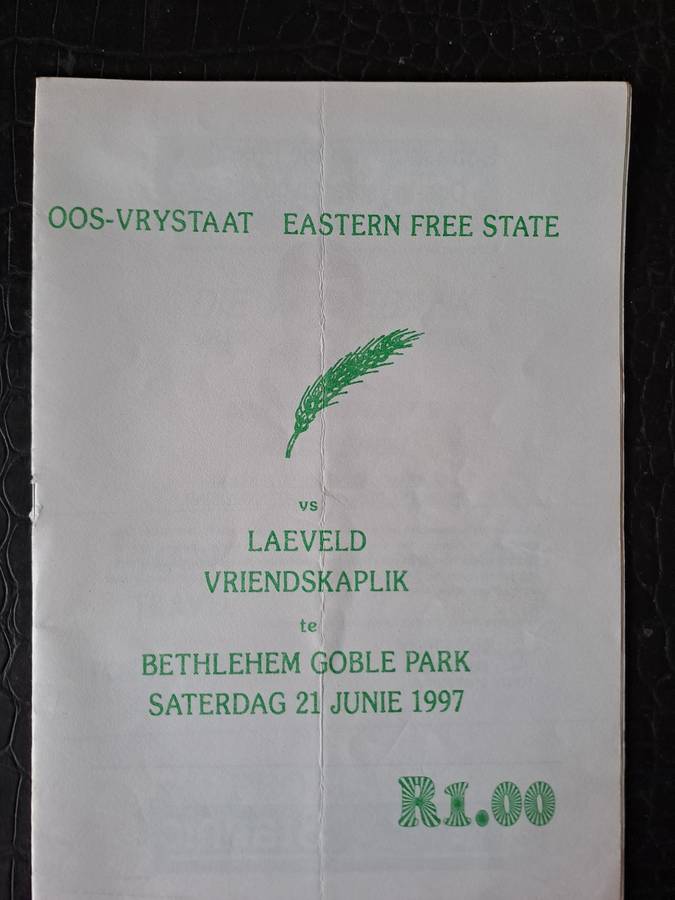 Rugby programme Eastern Orange Free State vs Lowveld 21 June 1997