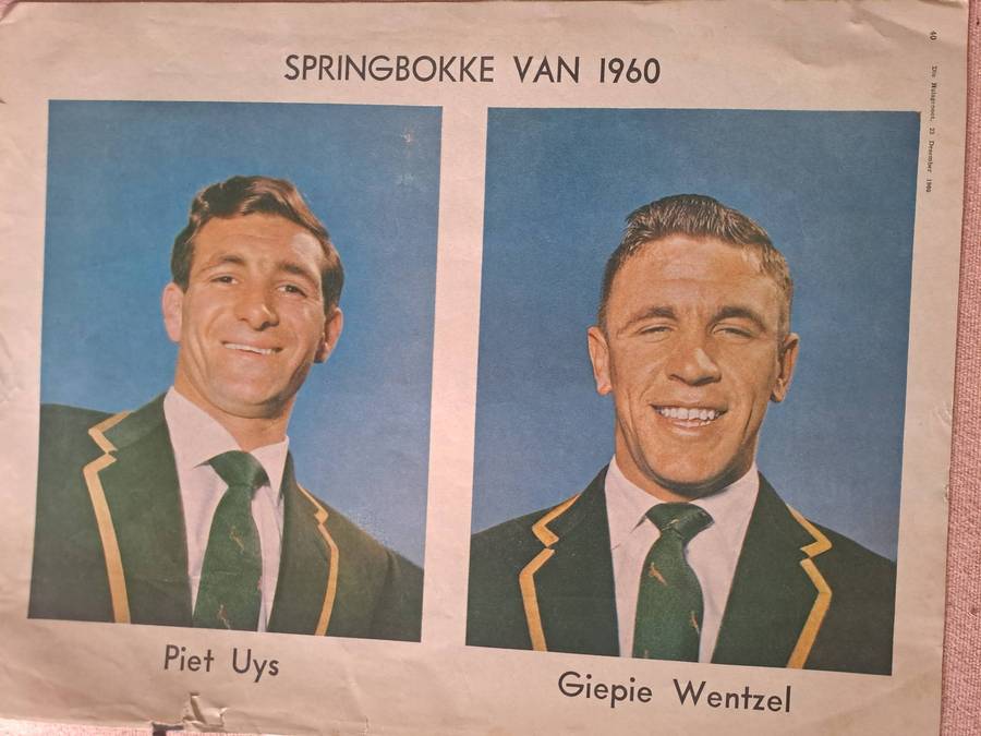 Rugby photo. Huisgenoot 1960 Piet Uys & Giepie Wentzel