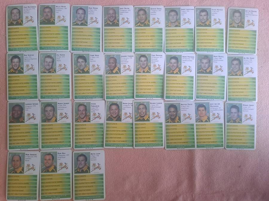 Rugby cards. Complete set of 2002 Springbok cards (28 cards in the set)