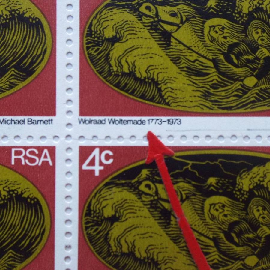 RSA - 1973 Wolraad Woltemade - 4c - Marginal Block of 6 with variety - Unused