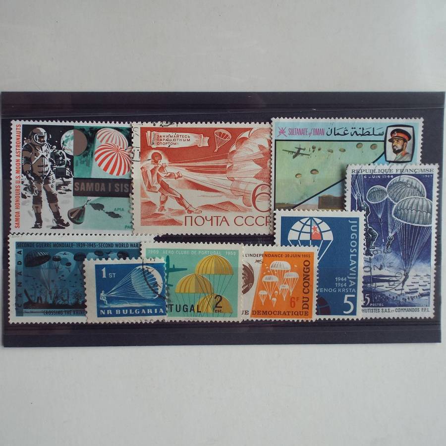 Thematics - Parachutes - 9 stamps - Mixed World - no duplication
