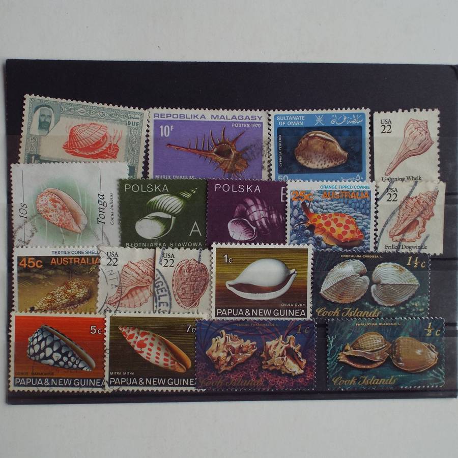 Thematics - Sea Shells - 32 stamps - Mixed World - no duplication
