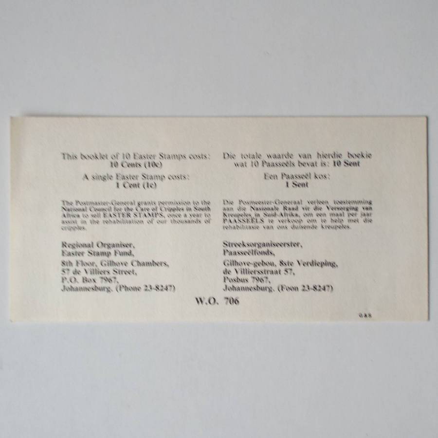 Cinderella's - RSA 1972 Easter Stamps "Help Cripples" - Compete Booklet of 10 stamps