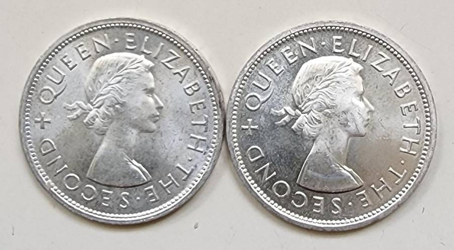 1953 Southern Rhodesia Crowns x 2. Both varieties of lettering on the rim