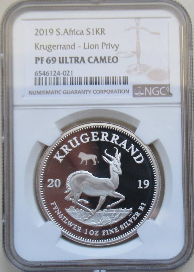 2019 Silver Krugerrand Lion Privy NGC graded PF69 Ultra Cameo