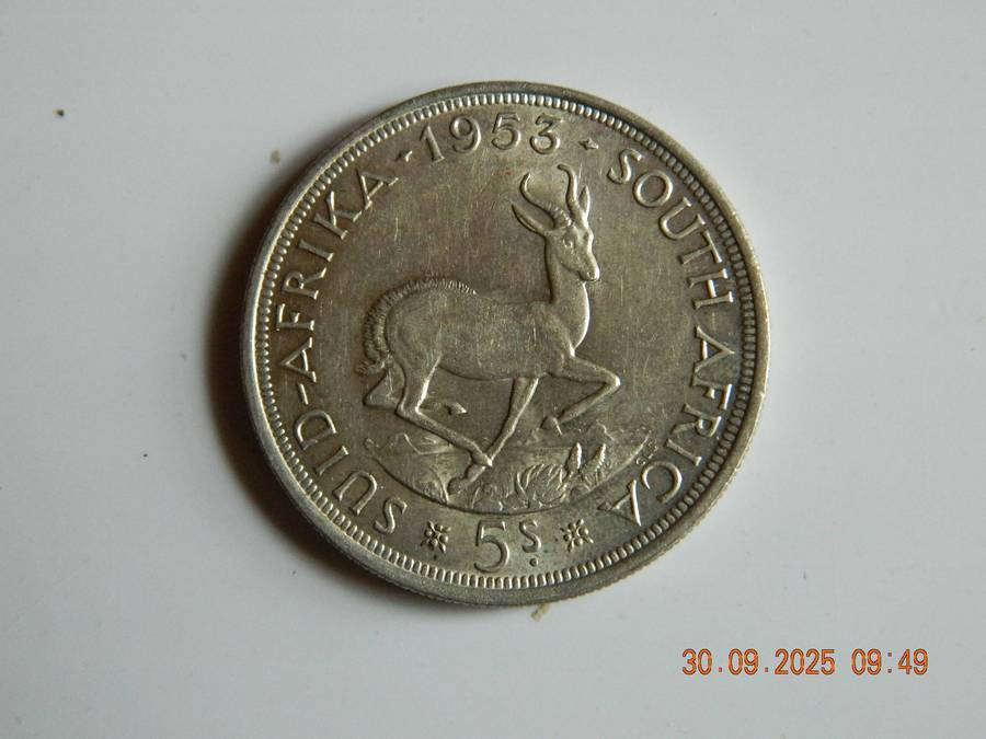 S. A. UNION   5 SHILLING  COIN  -  1953