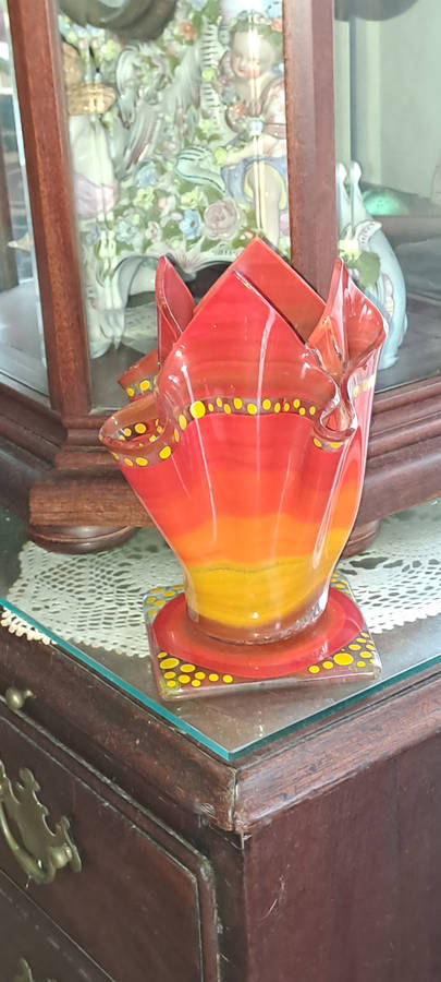 Original John Ross Knysna kiln fired and hand painted handkerchief glass vase