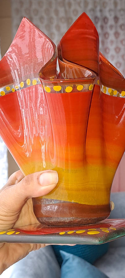 Original John Ross Knysna kiln fired and hand painted handkerchief glass vase