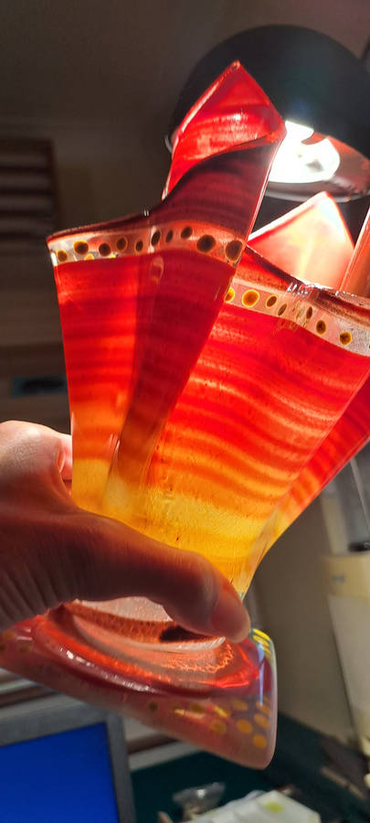 Original John Ross Knysna kiln fired and hand painted handkerchief glass vase