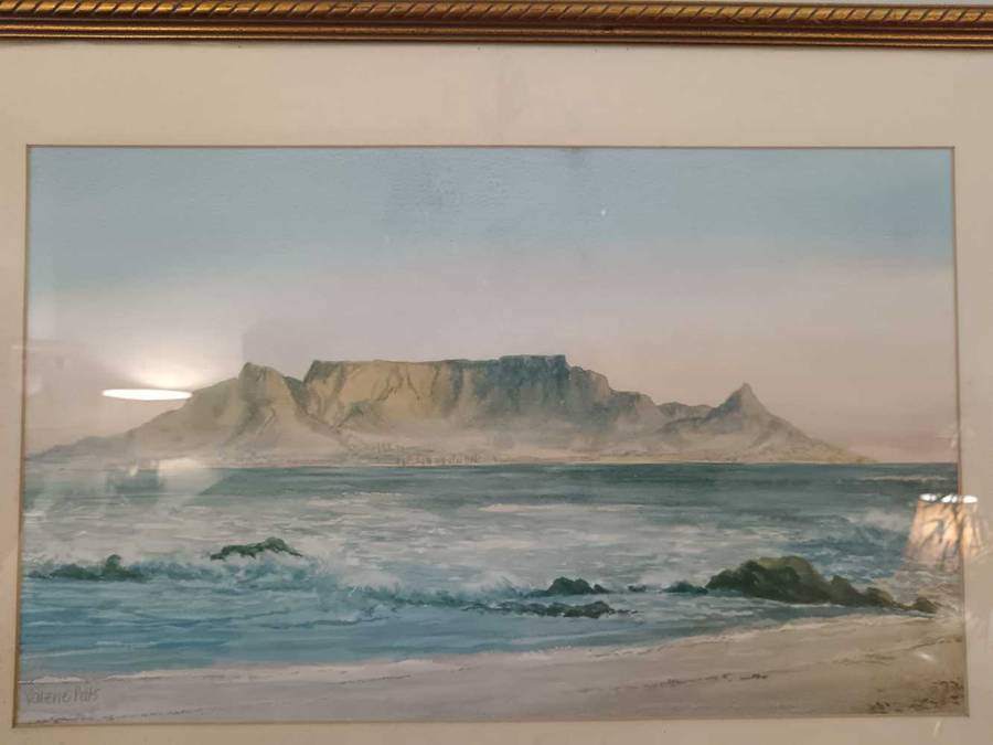 Framed Table Mountain Water colour by Valarie Petts