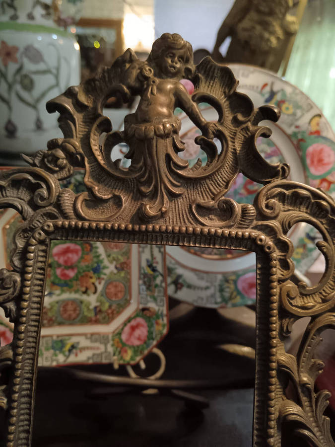 French Rococo Style Bronze Metal Desktop Picture Frame with stand