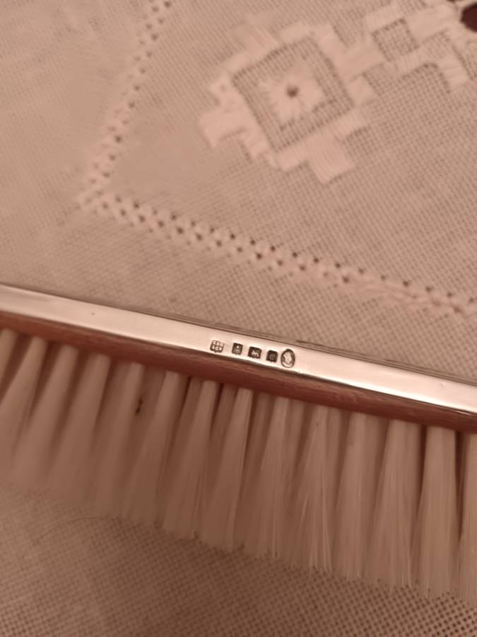 Art deco Silver Hallmarked Guilloche Enamel Mirror & Brush Set