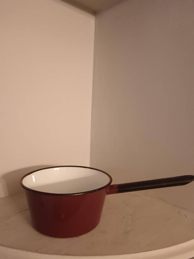 Brown Enamel Large Saucepan with Pouring Sprout Made in Poland