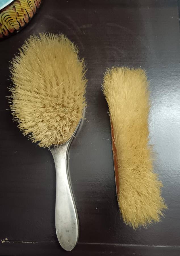 Antique Sterling Silver London Blue Guilloche Brush set