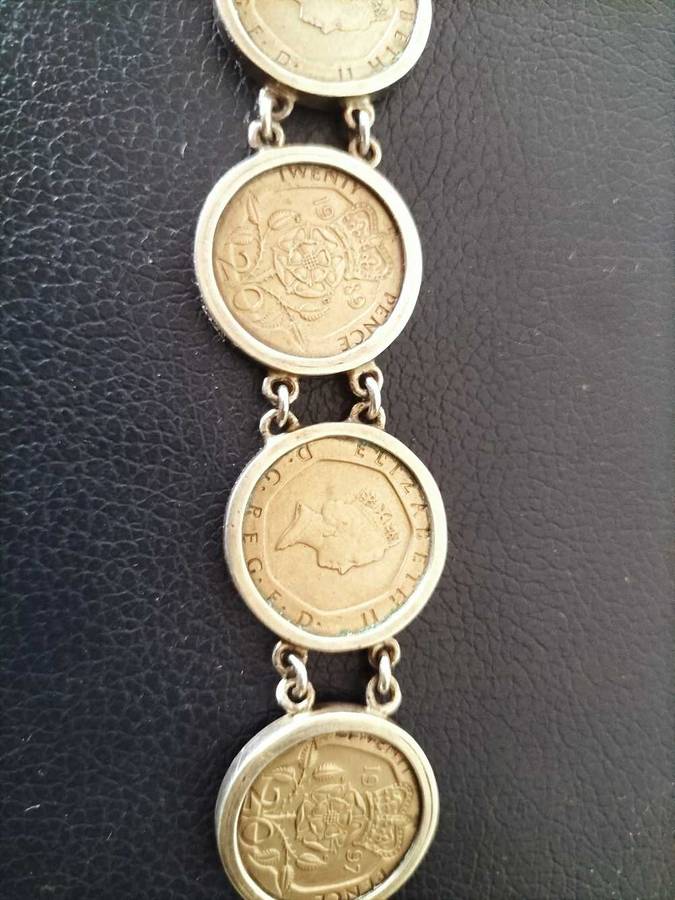 Vintage Silver 925 Queen Elizabeth 11 Coin Bracelet