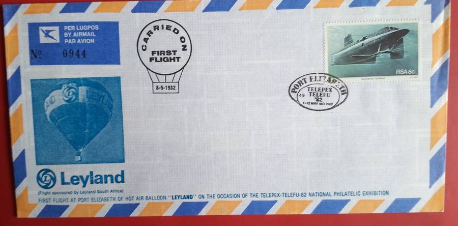 AVIATION 1982 1ST FLIGHT COM COVER AT PE OF BALLOON LEYLAND DURING TELEPEX PHILEX