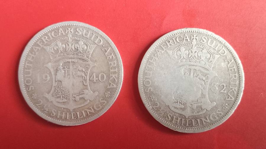 UNION 2X 2 1/2 SHILLING 80% SILVER 1932/40 NOT COMMON